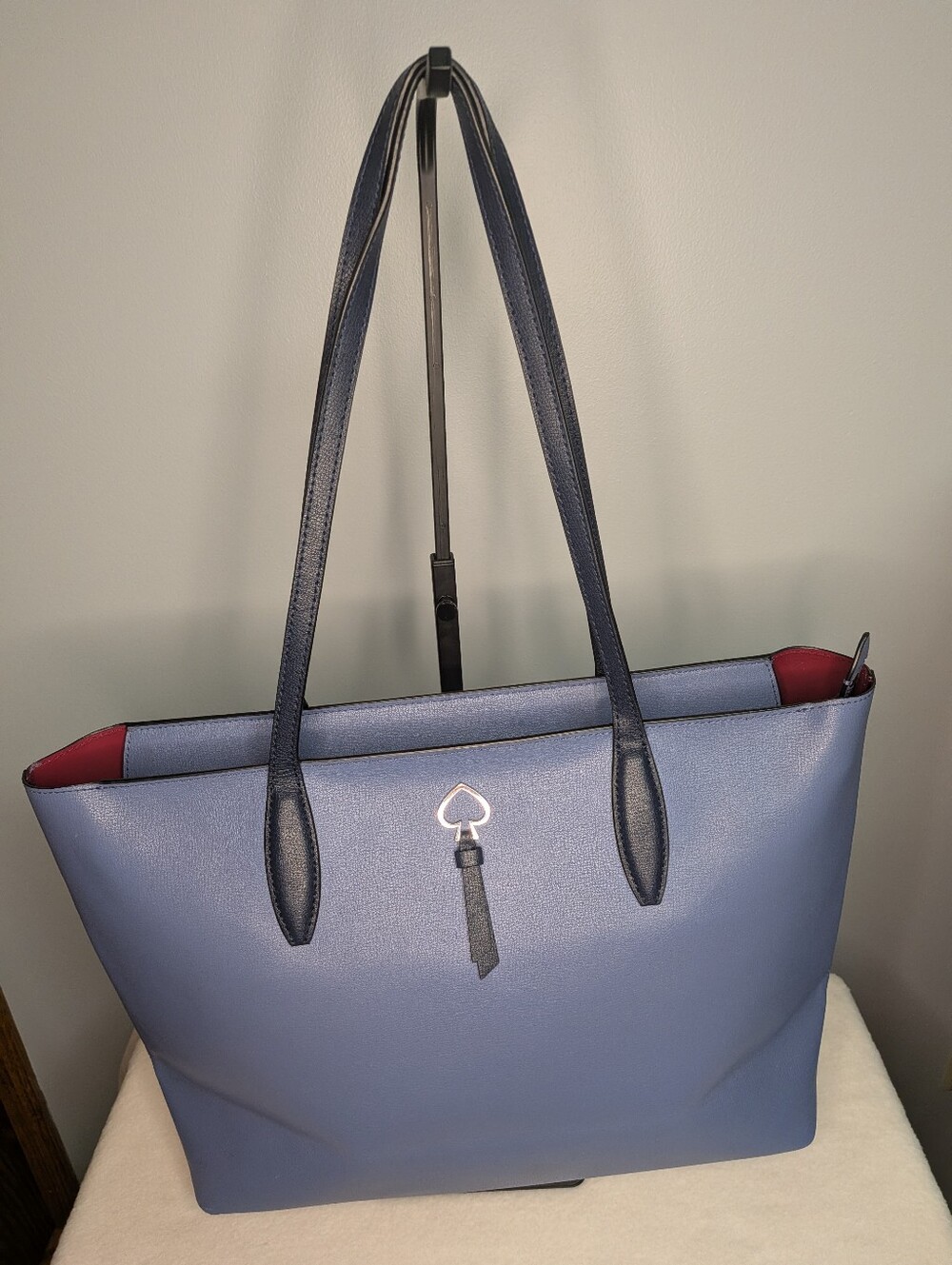 Kate Spade Geraldine Zip Top Periwinkle Blue Navy Tote Silver Hardware EUC